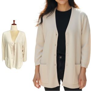 RODIER Wool Cream Cardigan Sweater Kasha de Rodier Size Large Neutral Minimalist